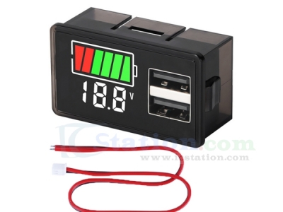 DC8-30V Battery Capacity Monitor with Voltage Display, 2-USB Port Voltage and Power Display Meter, Suitable for Car/Boats/Electric Bicycle